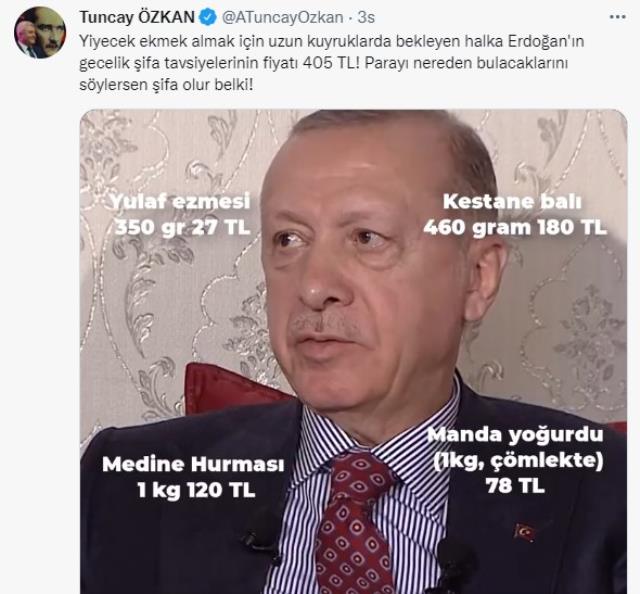 Cumhurbaşkanı Erdoğan'ın 'Şifa' diye tavsiye ettiği ürünlerin maliyeti hesaplandı