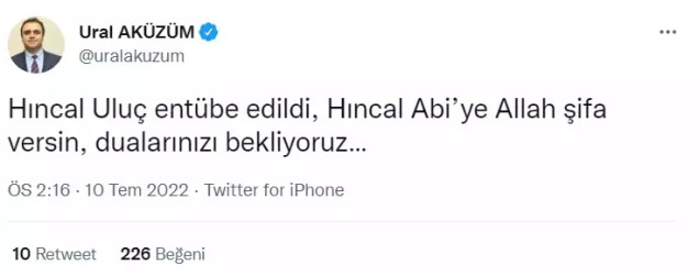 Hıncal Uluç entübe edildi