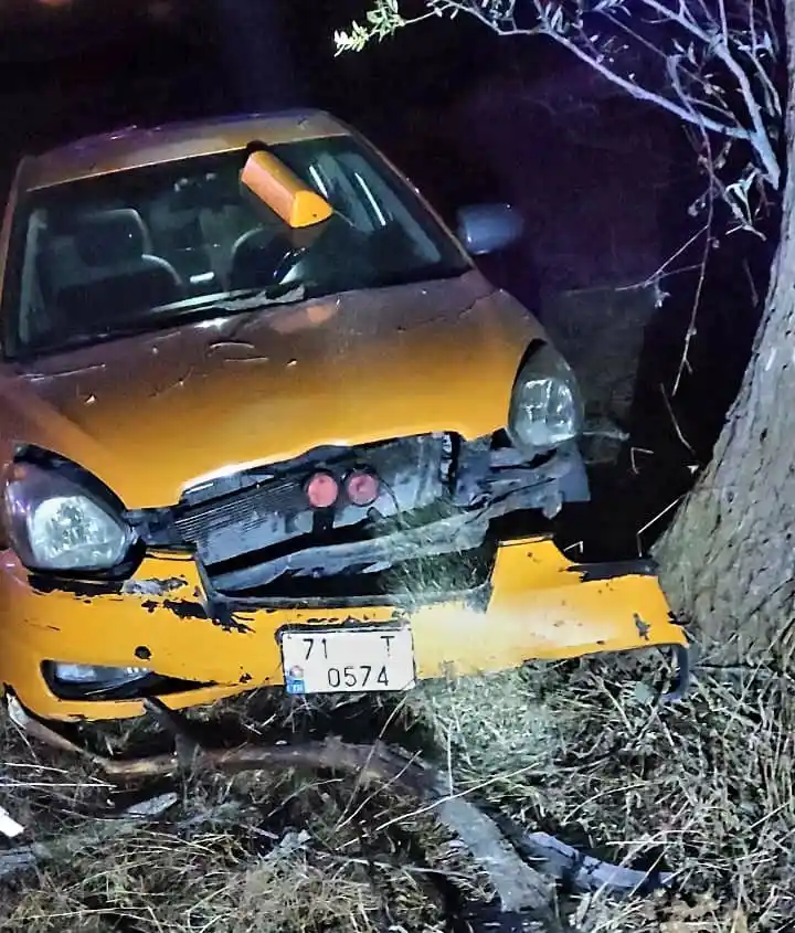Kontrolden çıkan ticari taksi ağaca çarptı: 2'si ağır 3 yaralı
