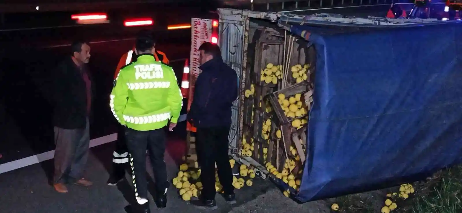 Otoyolda ayva yüklü kamyonet devrildi
