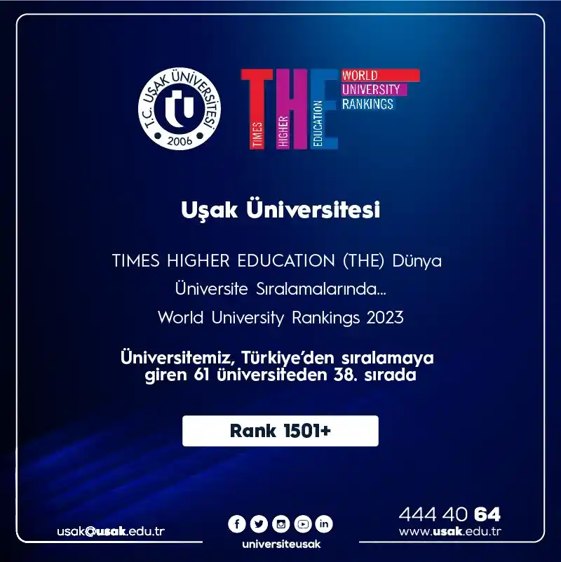 Uşak Üniversitesi ‘THE 2023 Dünya Üniversiteler Sıralamasına’ girmeyi başardı