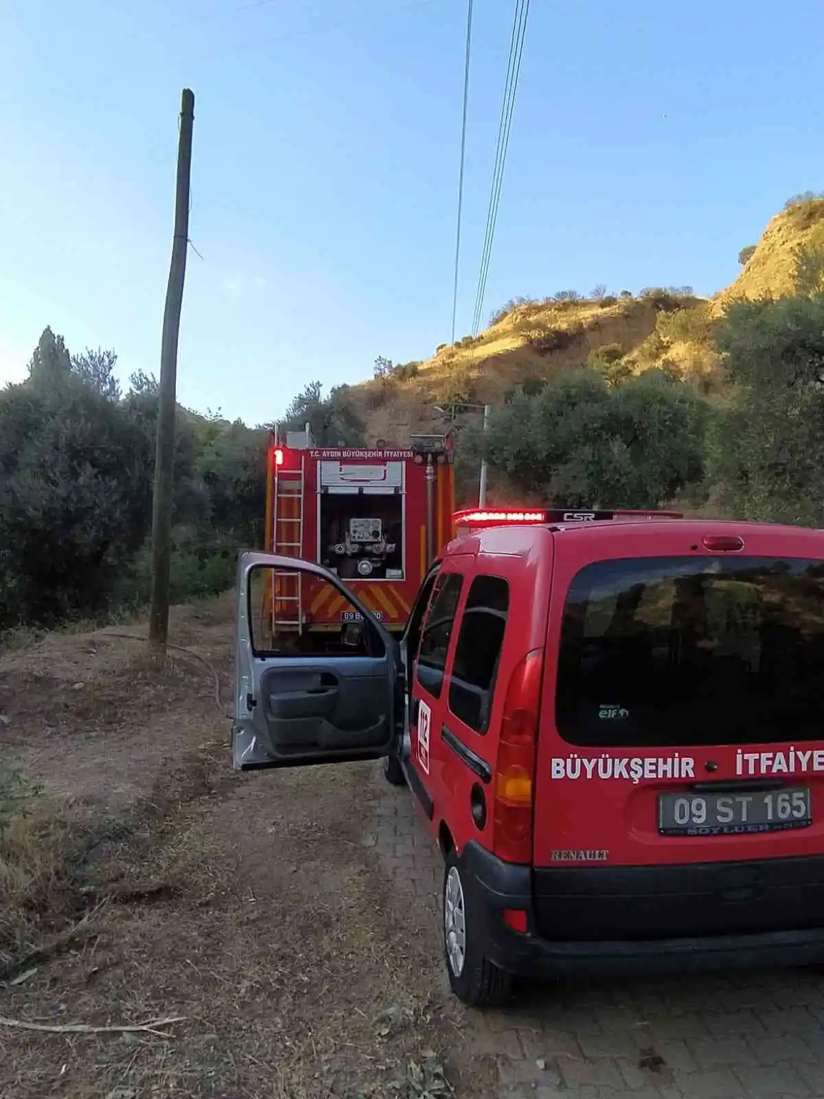 Zeytinlik alanda çıkan yangın büyümeden söndürüldü
