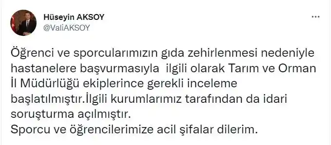 Vali Aksoy’dan, zehirlenme vakaları ile ilgili açıklama geldi
