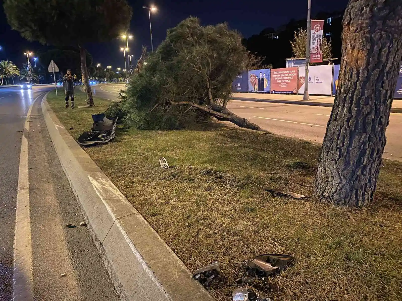 Ağaca çarpıp takla atan aracın sürücüsü olay yerinden kaçtı
