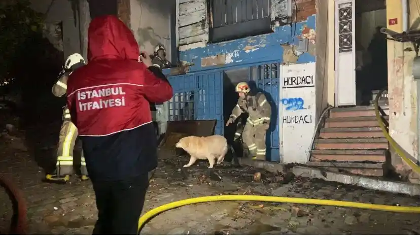 Fatih’te 3 katlı ahşap metruk bina alev alev yandı: Bodrum katında bulunan 2 köpeği itfaiye ekipleri kurtardı
