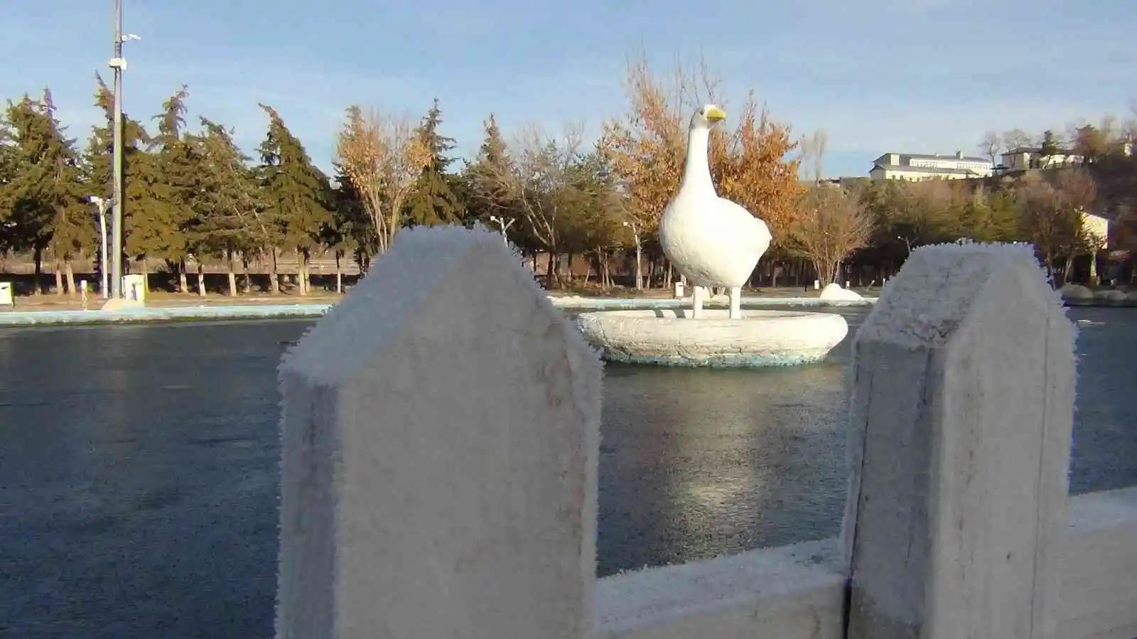 Kars'ta süs havuzları dondu, araçlar buz tuttu