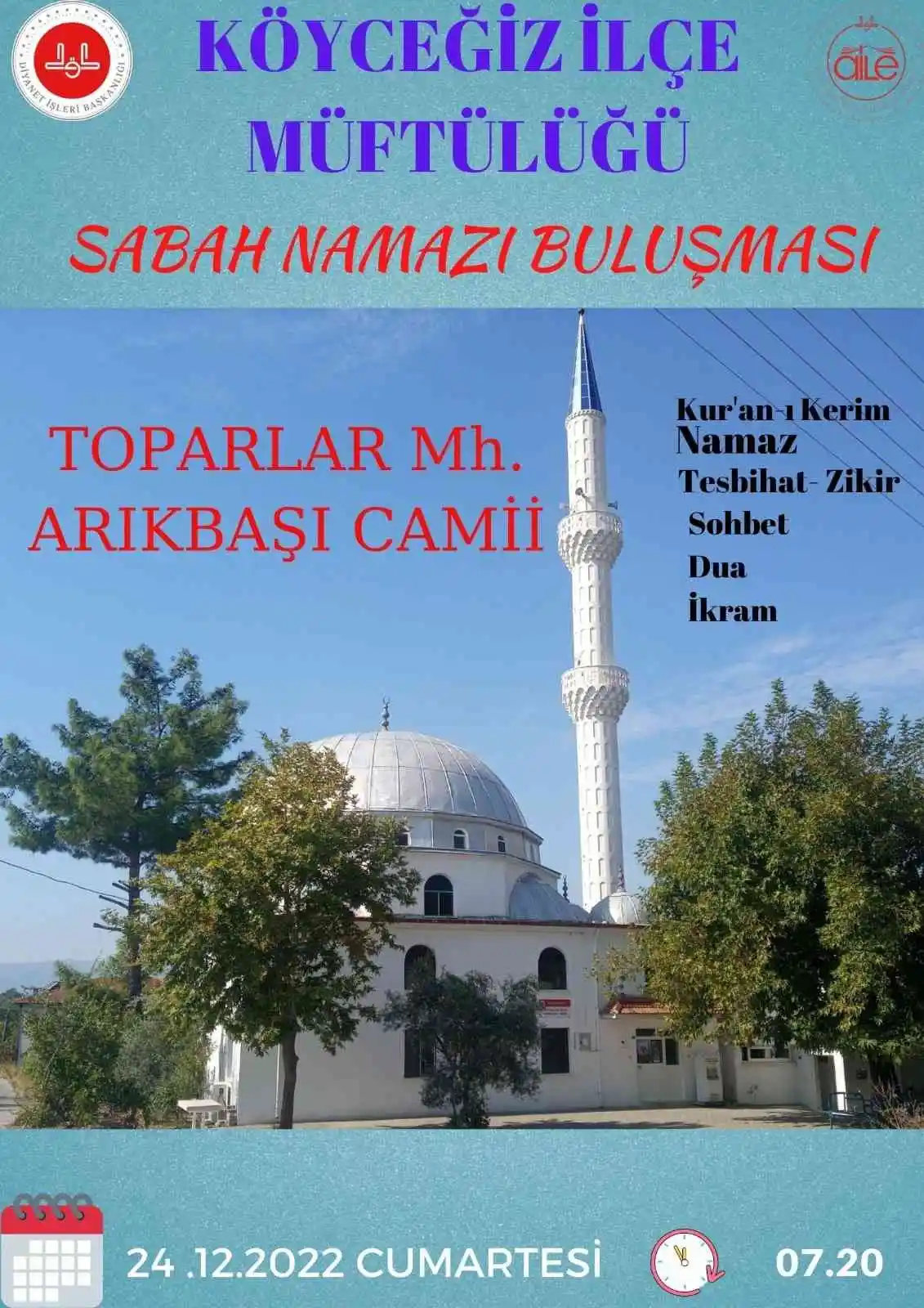 Köyceğiz'de sabah namazı buluşması Arıkbaşı Camii'nde gerçekleşecek
