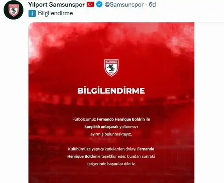 Samsunspor'da şok ayrılık: Fernando Boldrin ile yollar ayrıldı
