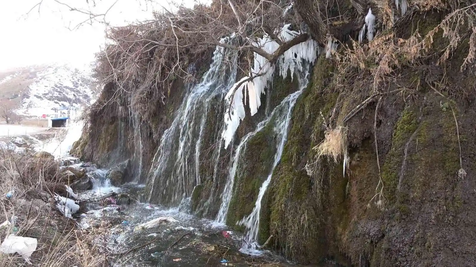 Arpet Şelalesi kısmen buz tuttu
