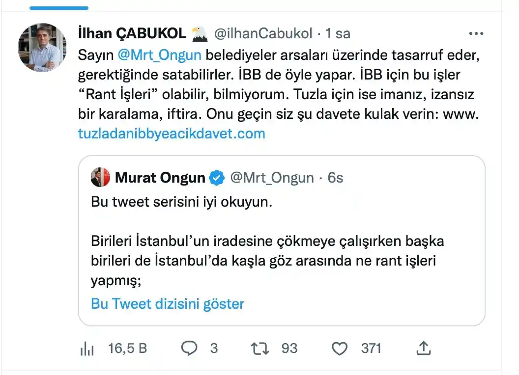 Tuzla Belediye Başkanı Yazıcı’nın Basın Danışmanı İlhan Çabukol’dan Murat Ongun’a yanıt
