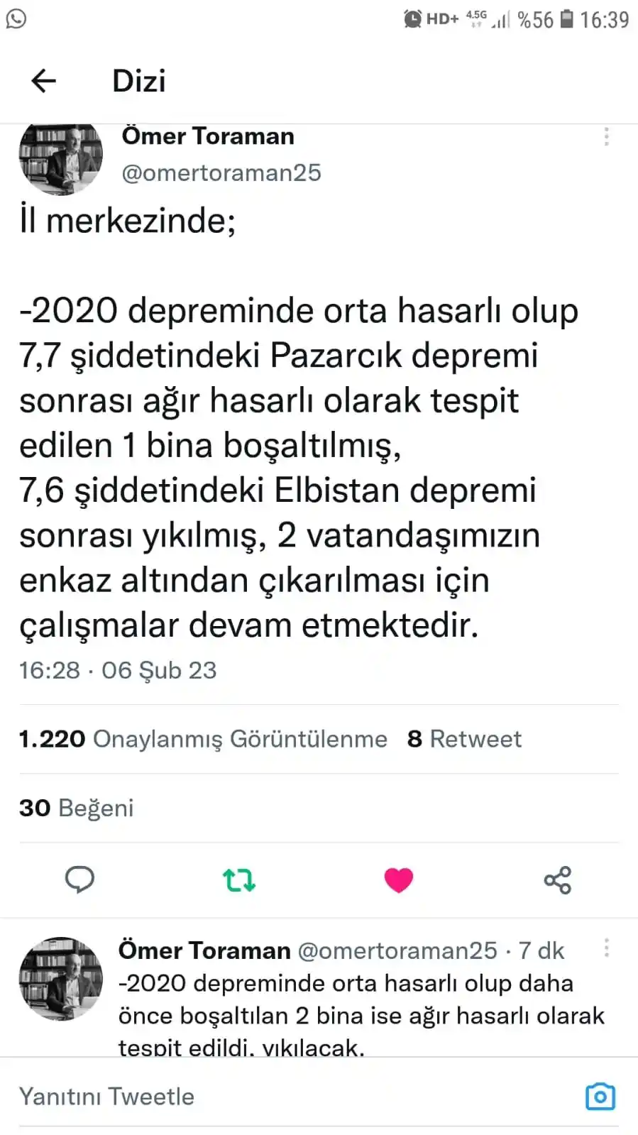 Elazığ Valisi Toraman, “2 vatandaşımızın enkaz altından çıkarılması için çalışmalar devam etmektedir”
