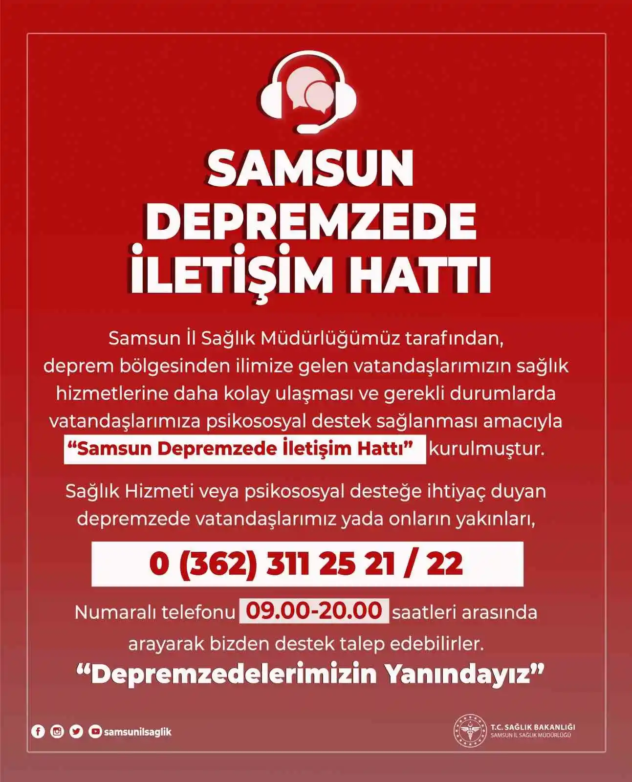 Samsun’a gelen depremzedeler için 